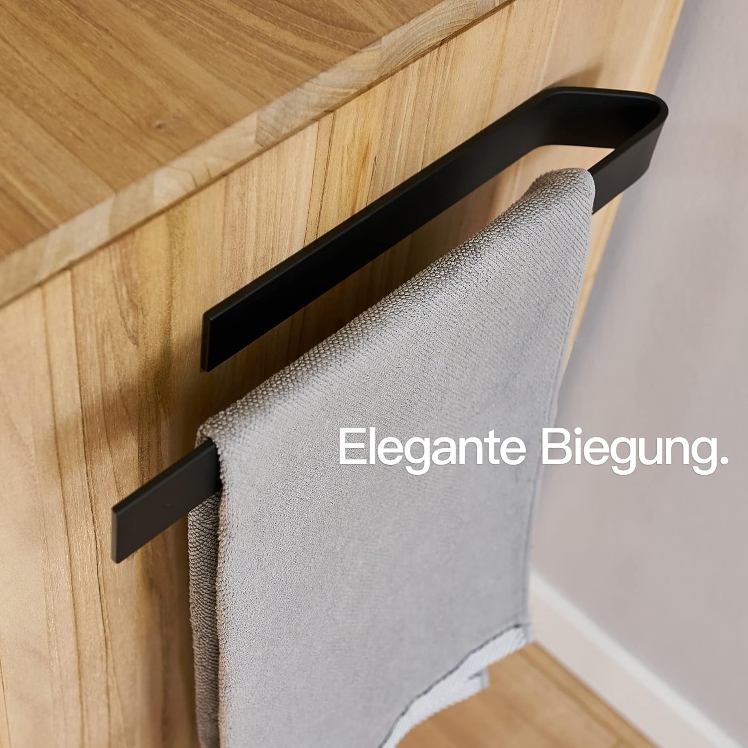 Designfabrik Hamburg Handtuchhalter Ohne Bohren | Handtuchhalter Wand Für Bad & Küche | Handtuchring | Wandhalter Selbstklebend Für Badezimmermöbel | Handtuchhalter Schwarz 40 Cm | Modernes Design