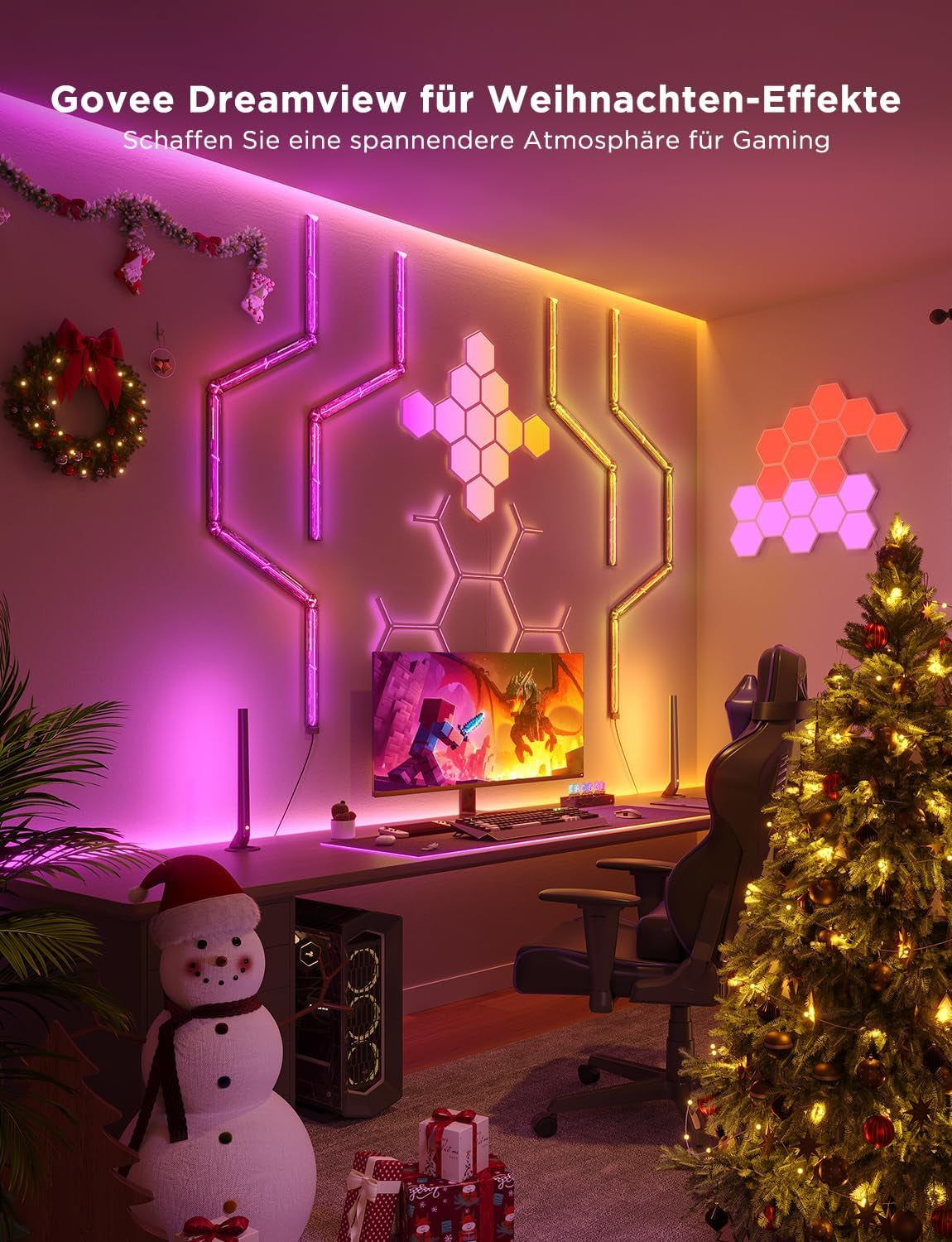 Govee LED Sechseck Hexagon Panel Gaming,10 RGBIC Smart Wandleuchte Funktioniert Mit Alexa, Google Assistant, Kreative Dekorative Wi-Fi, Musik Sync Für Gaming Beleuchtung & Zimmer Deko