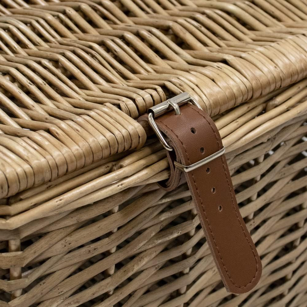 Handgefertigter Weidenkorb Mit Kunstlederriemen, Groß, Braun