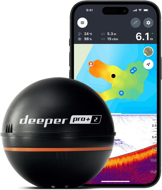 Deeper Smart Sonar Pro+ 2 Fischfinder Echolot – Mit Tiefenmesser Und Gps-Sender | Angeln Im Kajak, Boot Oder Beim Eisangeln | Mit Kostenloser App