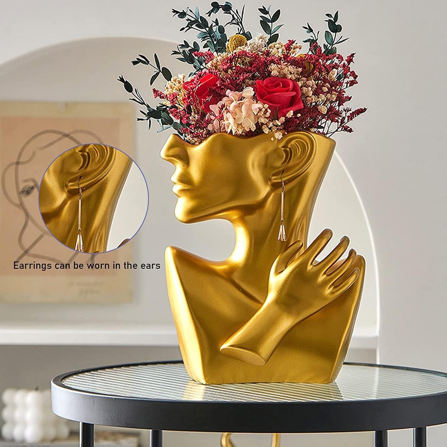 Kreativität Gesicht Vasen Deko,  Moderne Vase Gesicht Statue Keramik Blumentopf Kopf Kunstverzierung Haus Dekoration Blumenvasen Für Pampasgras Wohnzimmer Schlafzimmer