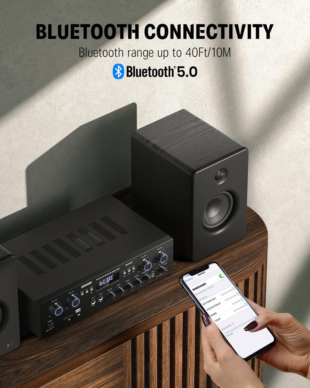 Audio Leistungsverstärker Bluetooth 5.0, Donner 440W Audio Verstärker 4 Kanal, Stereo Receiver Mit USB, SD, FM, 2 Mikrofoneingang Echo, RCA, LED, Für Studio, Heimkino, MAMP5