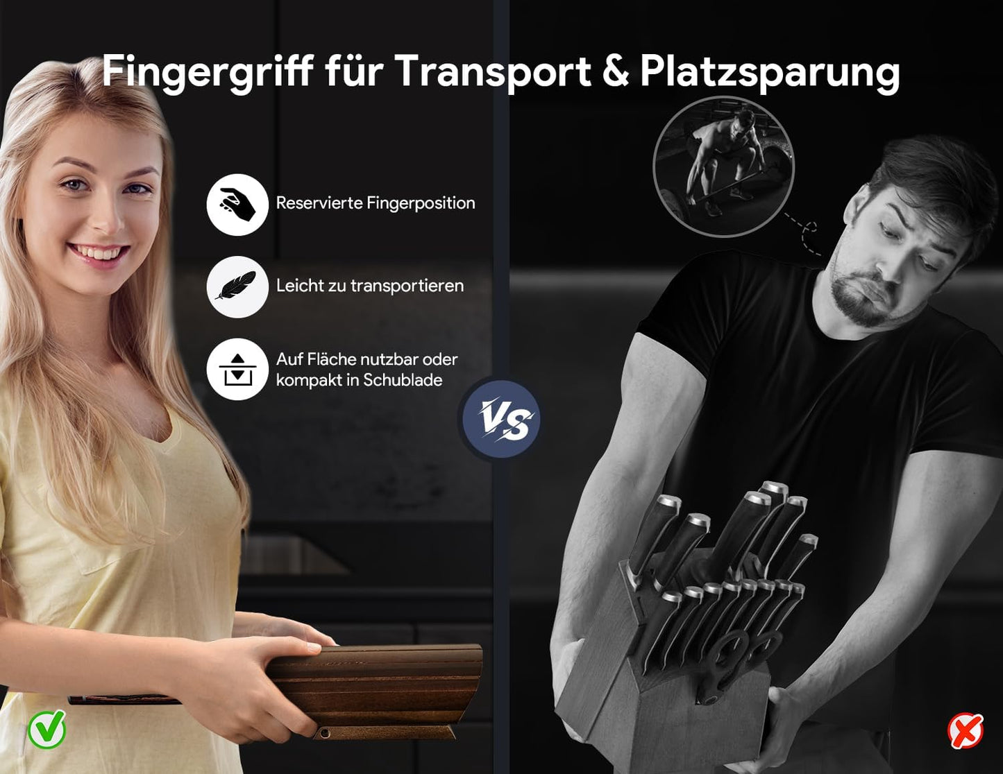 Messerset 7-Teiliges Küchenmesser-Set Im Japanischen Stil Mit Faltbarem Magnetischem Akazienholzblock, Scharfer Karbonstahl Für Die Küche Mit Rutschfestem Ergonomischem Griff