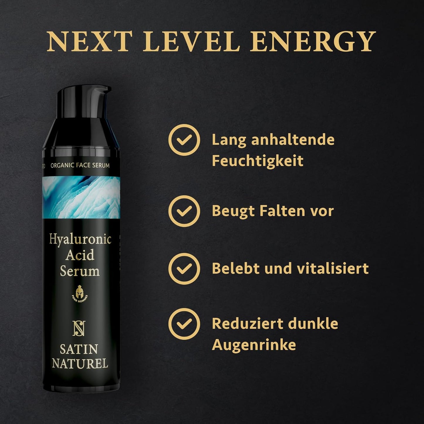 Satin Naturel Hyaluron Serum Für Männer 75 Ml – Feuchtigkeitsspendendes Gesichtsserum Mit Bio Aloe Vera – Anti-Falten & Anti-Aging Hyaluronsäure Serum – Natürliche Gesichtspflege Für Männer