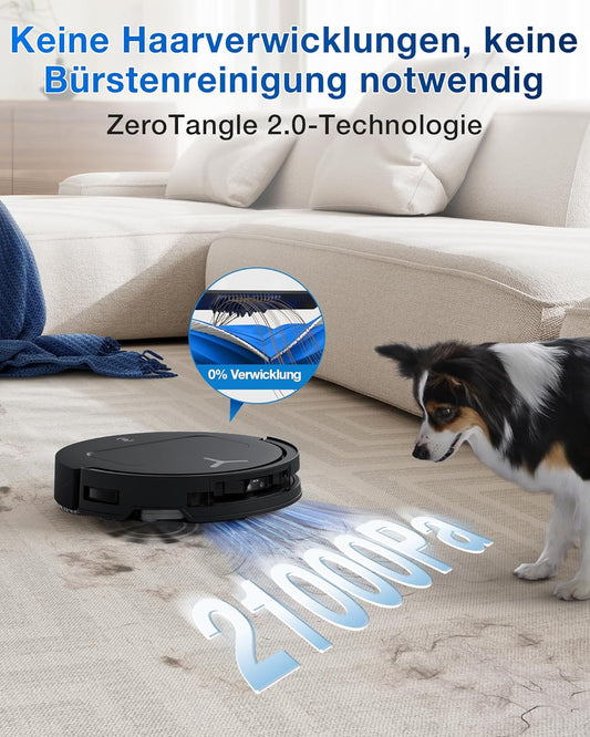 ECOVACS DEEBOT T50 OMNI Gen2 Saugroboter Mit Wischfunktion, 21.000 Pa, Ausziehbare Seitenbürste Und Mopp, Zerotangle 2.0, Moppwäsche Mit 75°C Heißem Wasser, All-In-One Station, Ultradünn 81 Mm,Schwarz