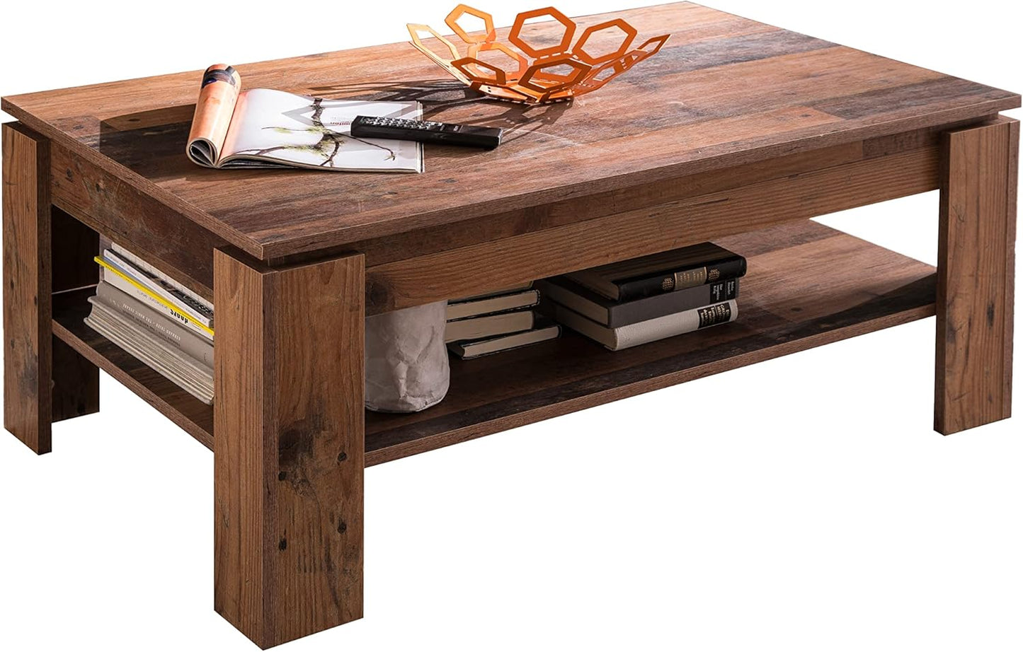 Trendteam Smart Living - Indy - Couchtisch - Alteiche - Sofatisch Mit Zusätzlicher Großer Ablagefläche - (Bxhxt) 110 X 47 X 65 Cm - Wohnzimmertisch in Rustikaler Optik