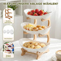Obstständer 3-Stöckig Aus Bambus, Mehrstöckiger Obstkübel Mit Schalen, Küchenorganizer Für Obst Und Snacks, Deko-Etagere Aus Bambus