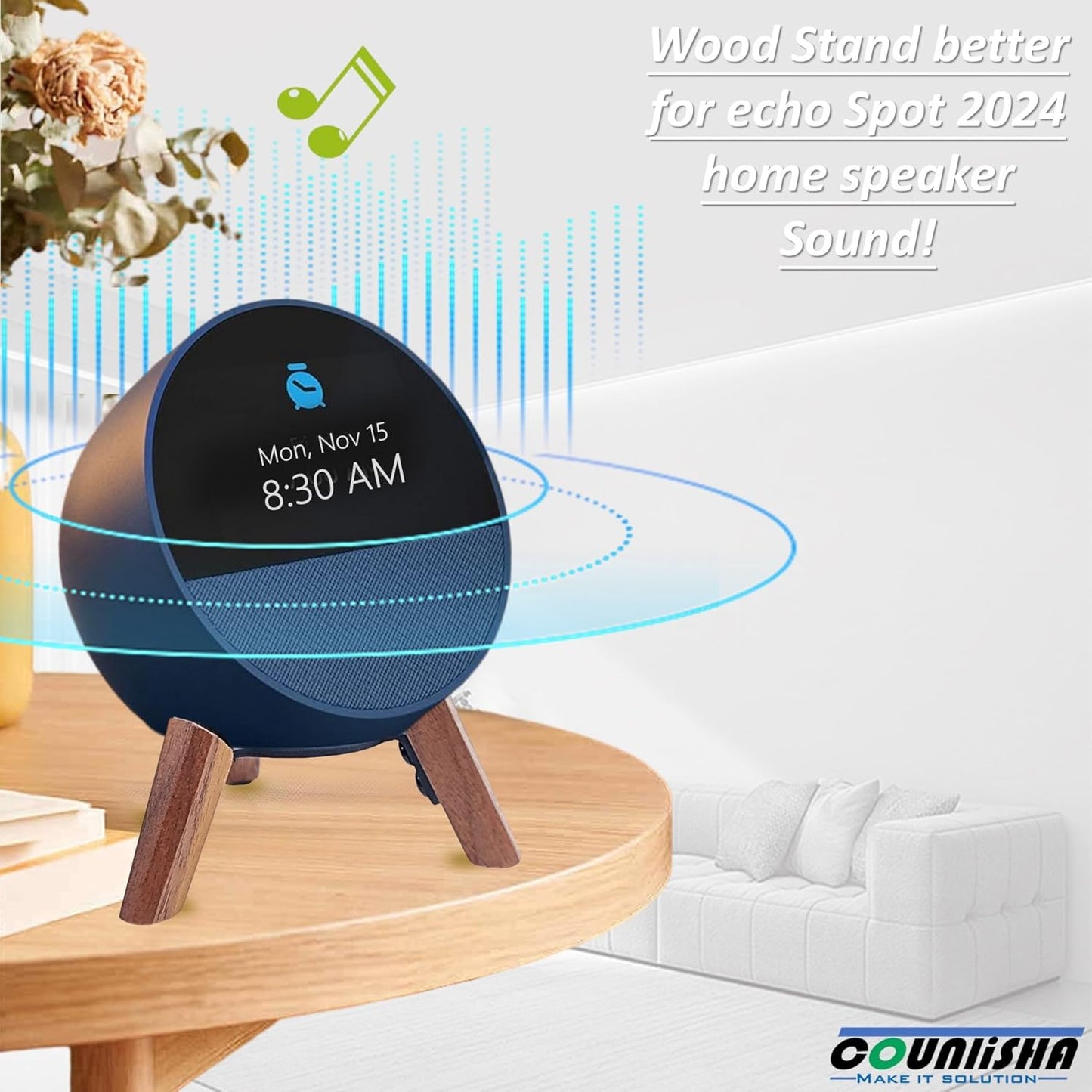 Echtholz-Ständer Für Echo Spot (2024 Veröffentlicht), Smart-Wecker, Stativhalterung, Zubehör, Schützt Alexa-Spot Für Besseren Klang, Sichere, Stabile Holzhalterung Für Spot-Lautsprecher