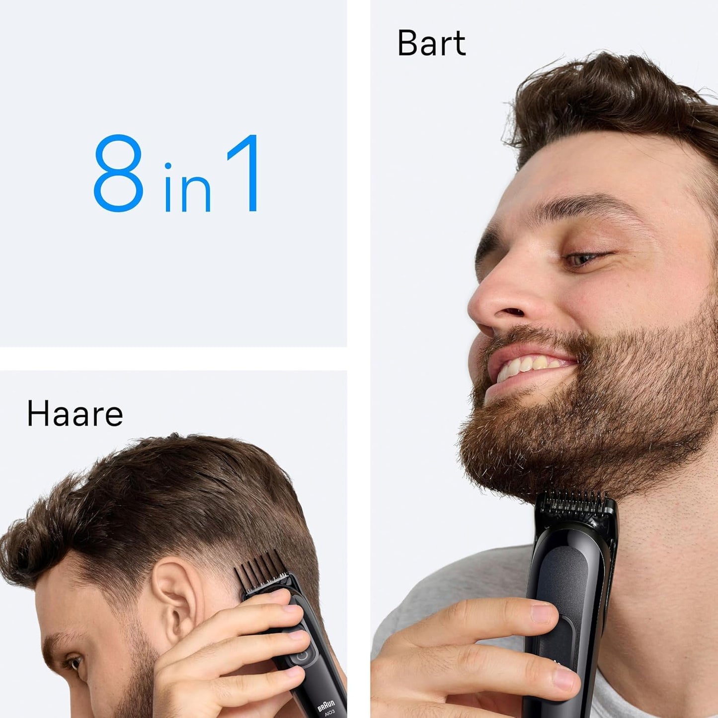 Braun All-In-One Series 3, 8-In-1 Multigroom, Barttrimmer, Nasenhaartrimmer, Haarschneider, Haarschneidemaschine Für Gesicht Und Kopf, 50 Min Akku, 14 Längen (3–21 Mm), Wasserdicht, AIO3545, Schwarz