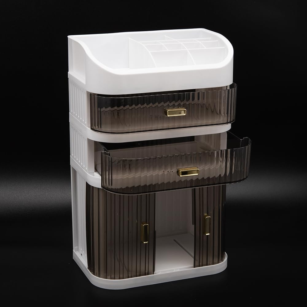 Evomosa Kosmetische Aufbewahrungsbox Schiebetür Schublade Schreibtisch Multifunktionaler Aufbewahrungsschrank Mehrschichtige Make-Up Box Kommode (Stil A)