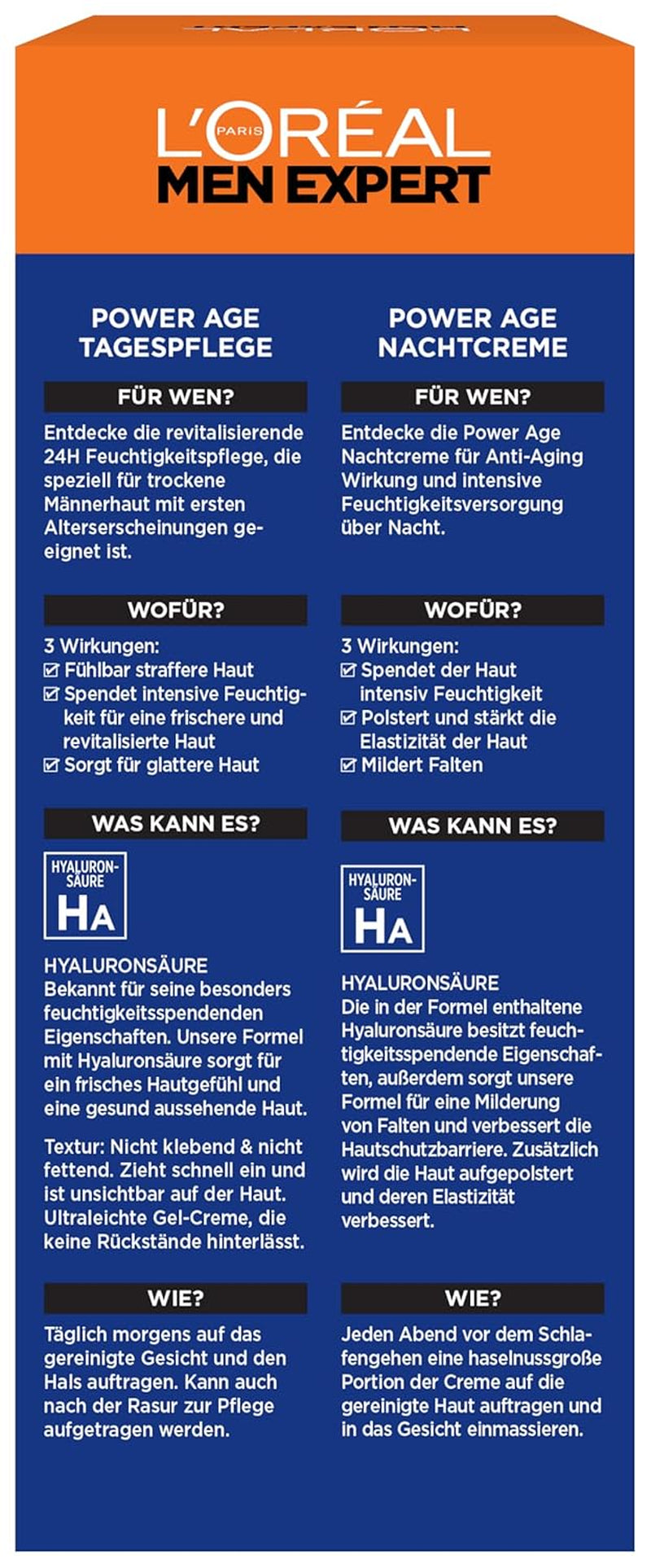 L'Oréal Men Expert Pflegeset Gegen Falten Für Männer, Geschenkset Mit Anti-Aging Tagescreme Und Nachtcreme Gegen Matte Haut, Geschenke Für Herren Mit Hyaluronsäure, Power Age, 2 X 50 Ml
