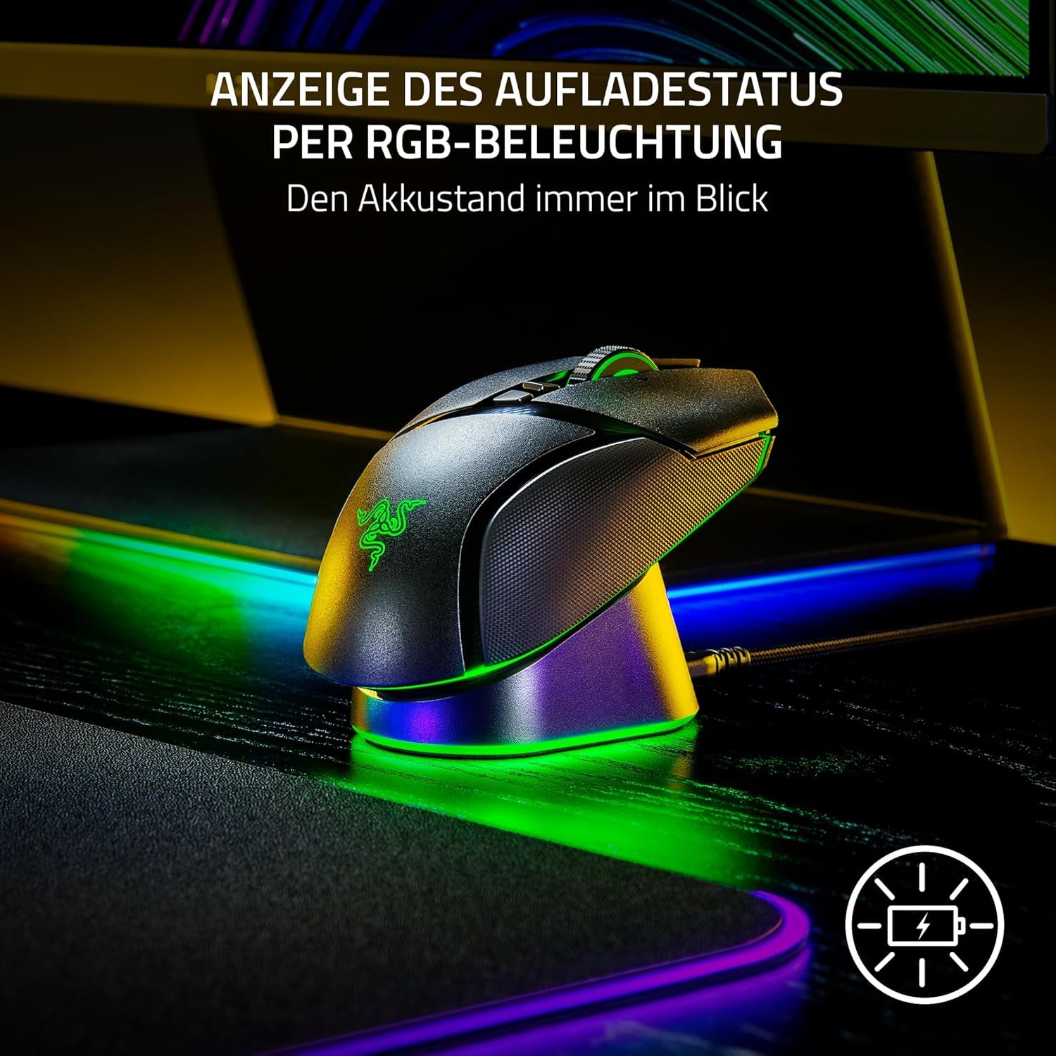Razer Mouse Dock Pro & Charging Puck - Magnetische Drahtlose Ladestation & Akku (Hyperspeed 4K Hz, 8 RGB Chroma Beleuchtung & Modul Für Kompatible Razer Mäuse) Schwarz