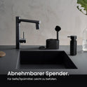 Blackswedenhome. Design Spülbecken Organizer Mit Entnehmbaren Spülmittelspender Spülbürste Und Schwamm - Küchenorganizer - Spüle Organizer Aus Kunststein Sink Spül Set Seifenspender Schwarz Matt