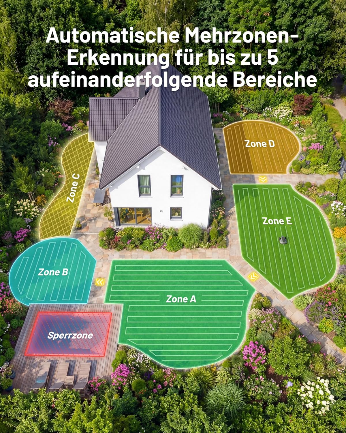 MAMMOTION YUKA Mini 2 500 Mähroboter Ohne Begrenzungskabel, Empf. 500 M², Ai-Gestützte Drei-Kamera-Bildverarbeitung Rasenmäher Roboter, Auto-Mehrzonen-Kartierung, Dropmow, 4.5Ah-Akku