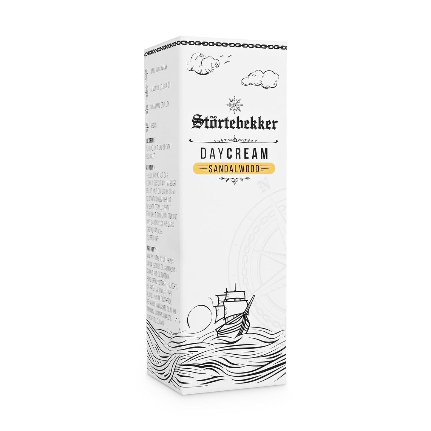 Störtebekker® Premium Tagescreme Sandelholz - Enthält Hochwertiges Mandelöl Und Jojobaöl Gegen Irritationen - Angenehmer Sandelholz Duft - Männer/Herren Geschenkidee - 50Ml - Made in Germany