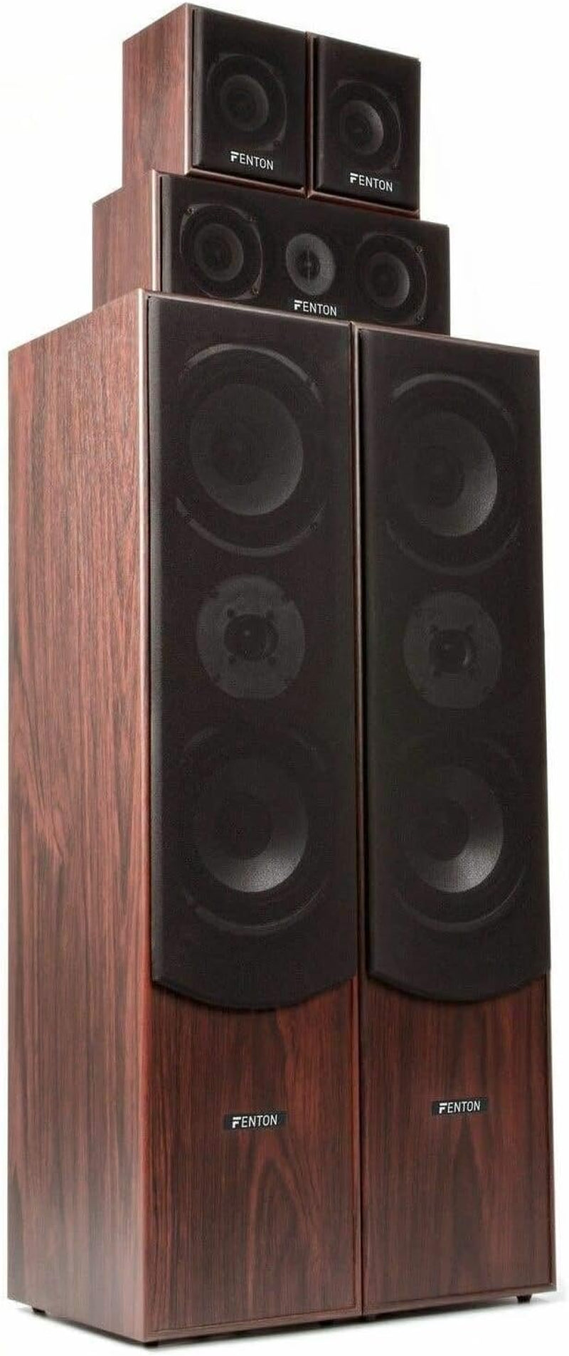 Fenton HF5W - Heimkino Musikanlage Für Audiosystem 1150 Watt - 5.0 Surround Sound System, 5-Teiliges Home Entertainment System, Heimkino Soundsystem, Für Zuhause, Wohnzimmer - Nussbraun