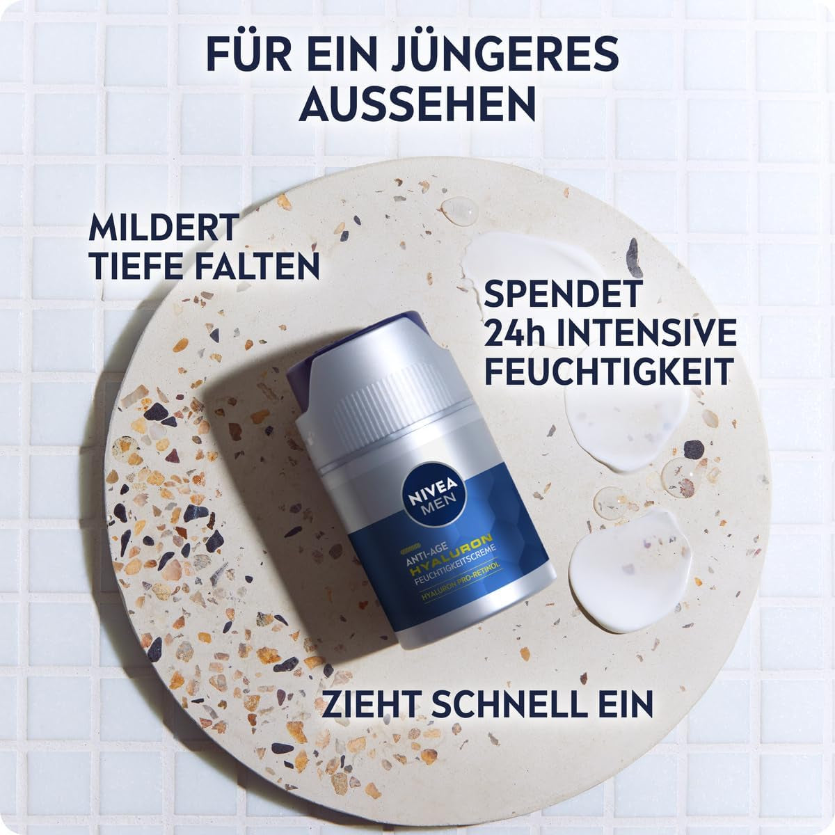 NIVEA MEN Anti-Age Hyaluron Feuchtigkeitscreme, Gesichtspflege Für Männer Mit Hyaluron, Pro-Retinol Und LSF 15, Gesichtscreme Für 24H Feuchtigkeit Und Sichtbare Faltenmilderung (50 Ml)