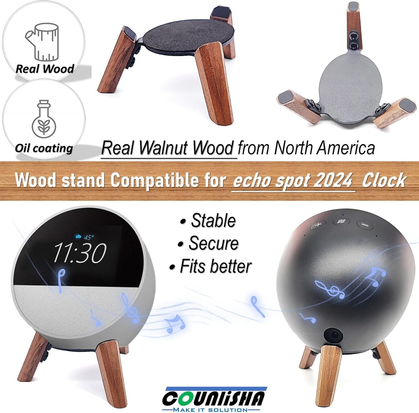 Echtholz-Ständer Für Echo Spot (2024 Veröffentlicht), Smart-Wecker, Stativhalterung, Zubehör, Schützt Alexa-Spot Für Besseren Klang, Sichere, Stabile Holzhalterung Für Spot-Lautsprecher