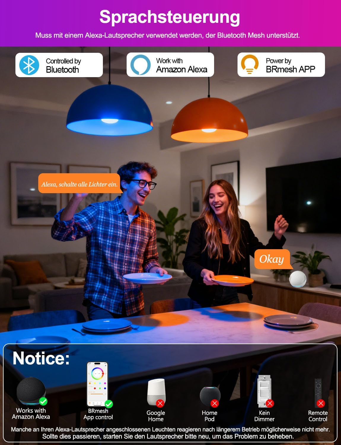 Ilc Alexa-Glühbirnen, Funktioniert Mit Alexa (Echo-Geräte Erforderlich), 12 W E27 Schraube, LED, Smart-Glühbirne, Farbwechsel, Farbtemperatur, Abstimmbar, 2700 K-6000 K + RGB (4 Stück)