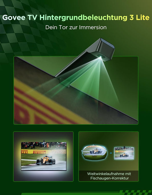 Govee TV Hintergrundbeleuchtung 3 Lite Mit Fish-Eye Korrektur Funktion, Sync Für 55-65 Zoll Tvs, 3,6M RGBICW Wifi TV LED Strip Mit Kamera, 4 Farben in 1 Lampenperle, Sprach- & App-Steuerung