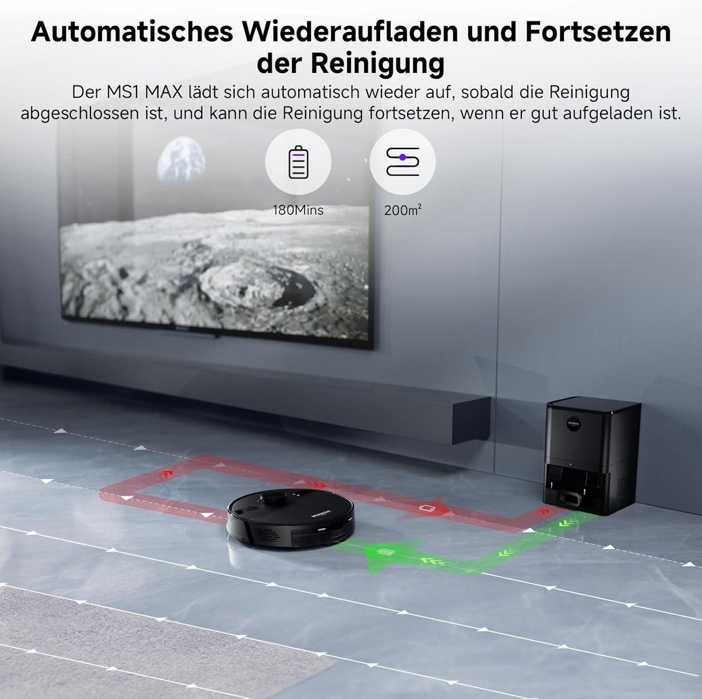 MONSGA Saugroboter Mit Wischfunktion, 3.5L Staubsauger Roboter Mit Absaugstation, 5000Pa Saugkraft, 180Min Laufzeit, Lidar Navigation, Starke Saugkraft Ideal Für Teppich Und Tierhaare, APP Steuerung