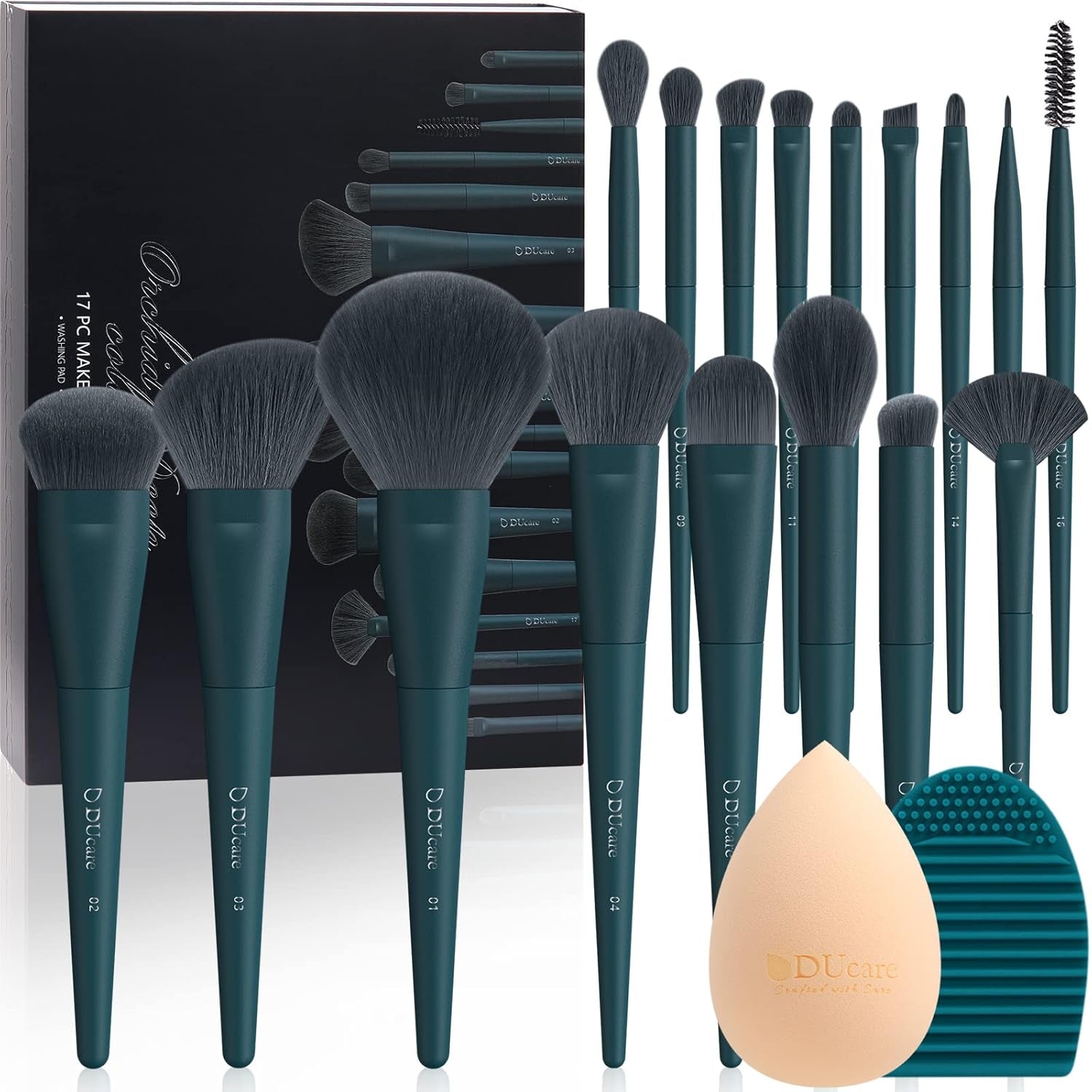 Ducare Make up Pinsel Set 17 Stück Mit Pinsel Reinigungsmatte Und Make up Schwamm Professionelles Premium Synthetic Makeup Pinselset Für Gesicht Lidschatten Eyeliner Foundation Lippen Geschenkbox
