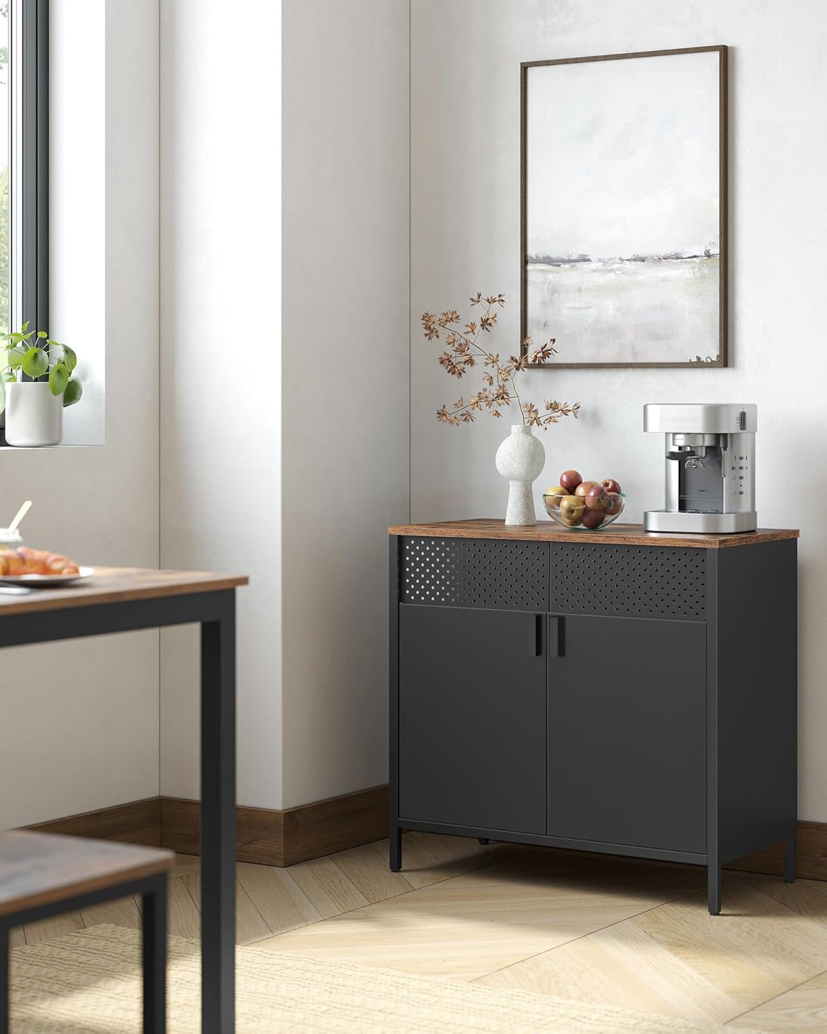 SONGMICS Aufbewahrungsschrank, Metallschrank, Mit Doppeltür, Magnetverschluss, Verstellbarer Einlegeboden, Stahlgestell, 40 X 80 X 76 Cm, Vintagebraun-Schwarz LSC102B01