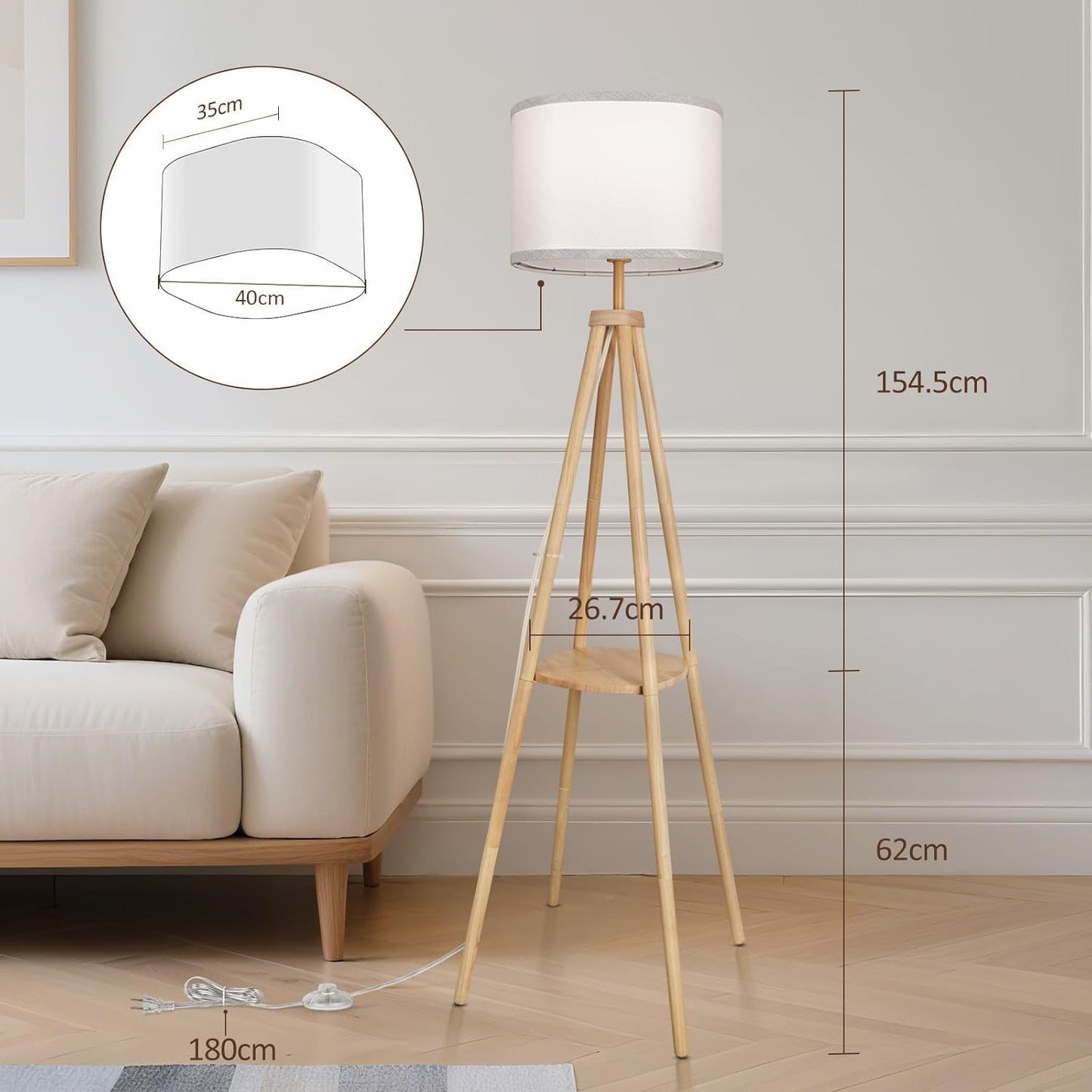 Stehlampe Wohnzimmer Mit Regal Stehlampe Dimmbar 2700K-6500K Holzgestell Mit Ablagefläche Und Fernbedienung Stehleuchte Für Wohnzimmer Schlafzimmer Büro Holz