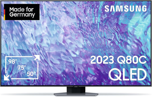Samsung QLED 4K Q80C 75 Zoll Fernseher (GQ75Q80CATXZG, Deutsches Modell), Smart-Tv, Direct Full Array, Neural Quantum Prozessor 4K, Real Depth Enhancer [2023]