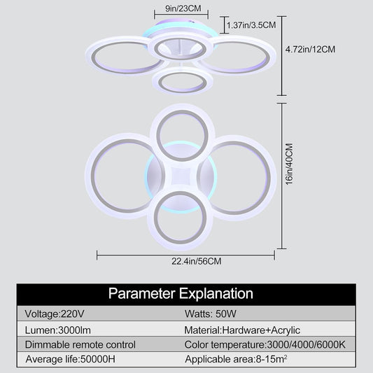 Led Deckenleuchte,50W Deckenlampe Mit Fernbedienung Rund,Weiße Schlafzimmerlampe Dimmbar,Modern Wohnzimmerlampe,Led Lampen Deckenlampen Für Schlafzimmer Küche Flur Kinderzimmer,3000K-6000K