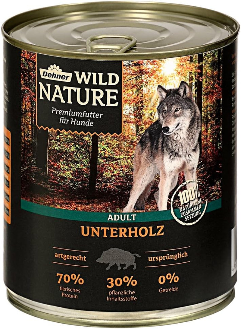 Dehner Wild Nature Hundefutter Unterholz, Nassfutter Getreidefrei / Zuckerfrei, Für Ausgewachsene Hunde, Wildschwein, 6 X 800 G Dose (4.8 Kg)