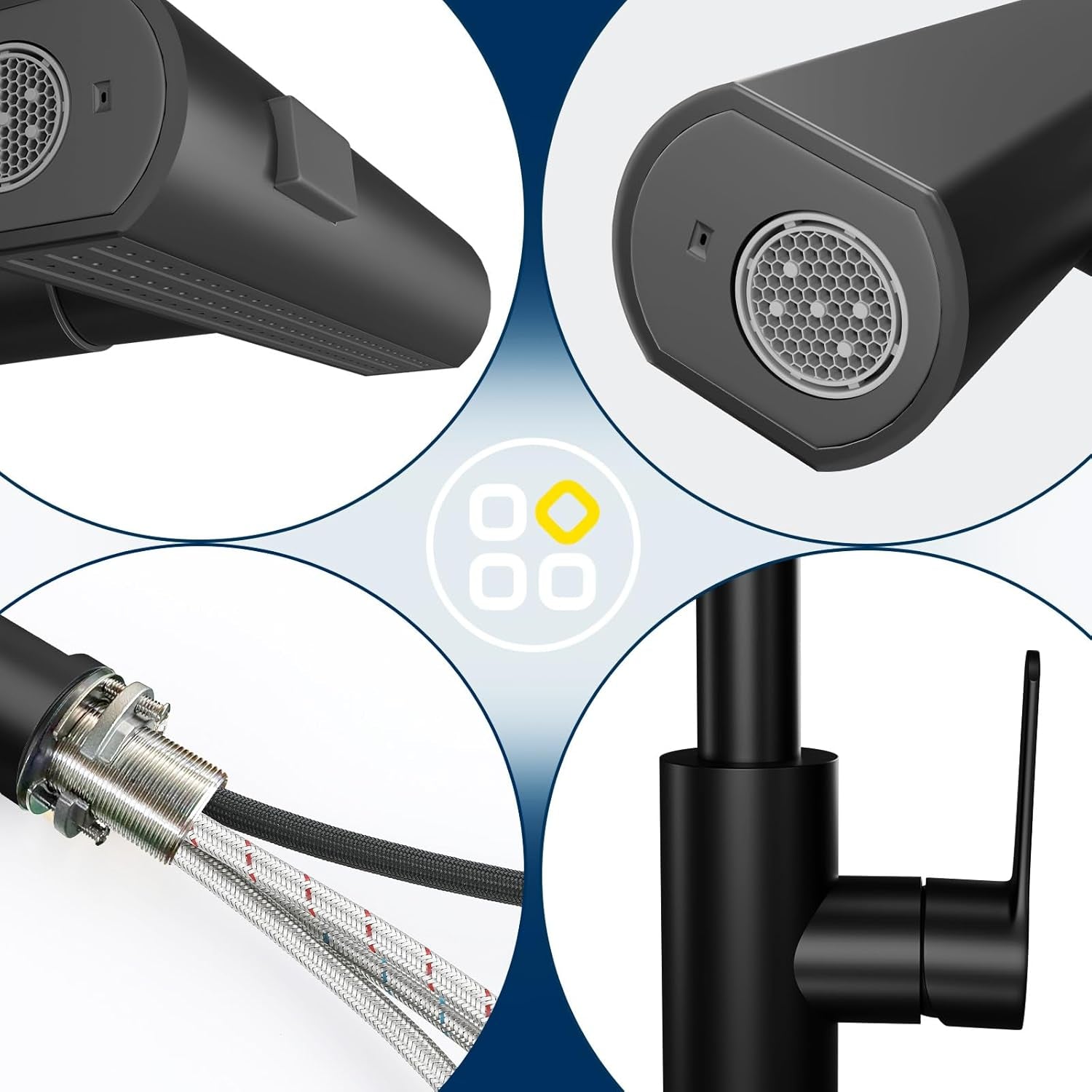 Wasserhahn Küche Küchenarmatur Schwarz - Waterfall Spültischarmatur Ausziehbar Mit Brause Mischbatterie Spüle 360° Drehbar Armatur Edelstahl Mit 3 Strahlarten Küchenwasserhahn