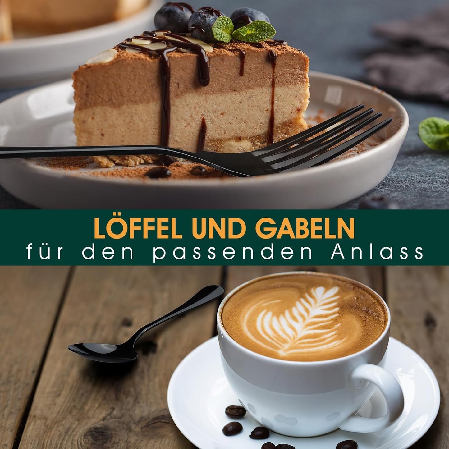 TAN REN Besteck Set Schwarz 4 Personen, 24-Teiliges Edelstahl Besteckset Mit Steakmesser, Elegantes Essbesteck Mit Messer Gabel Löffel, Tafelbesteck Für Küche/Restaurant