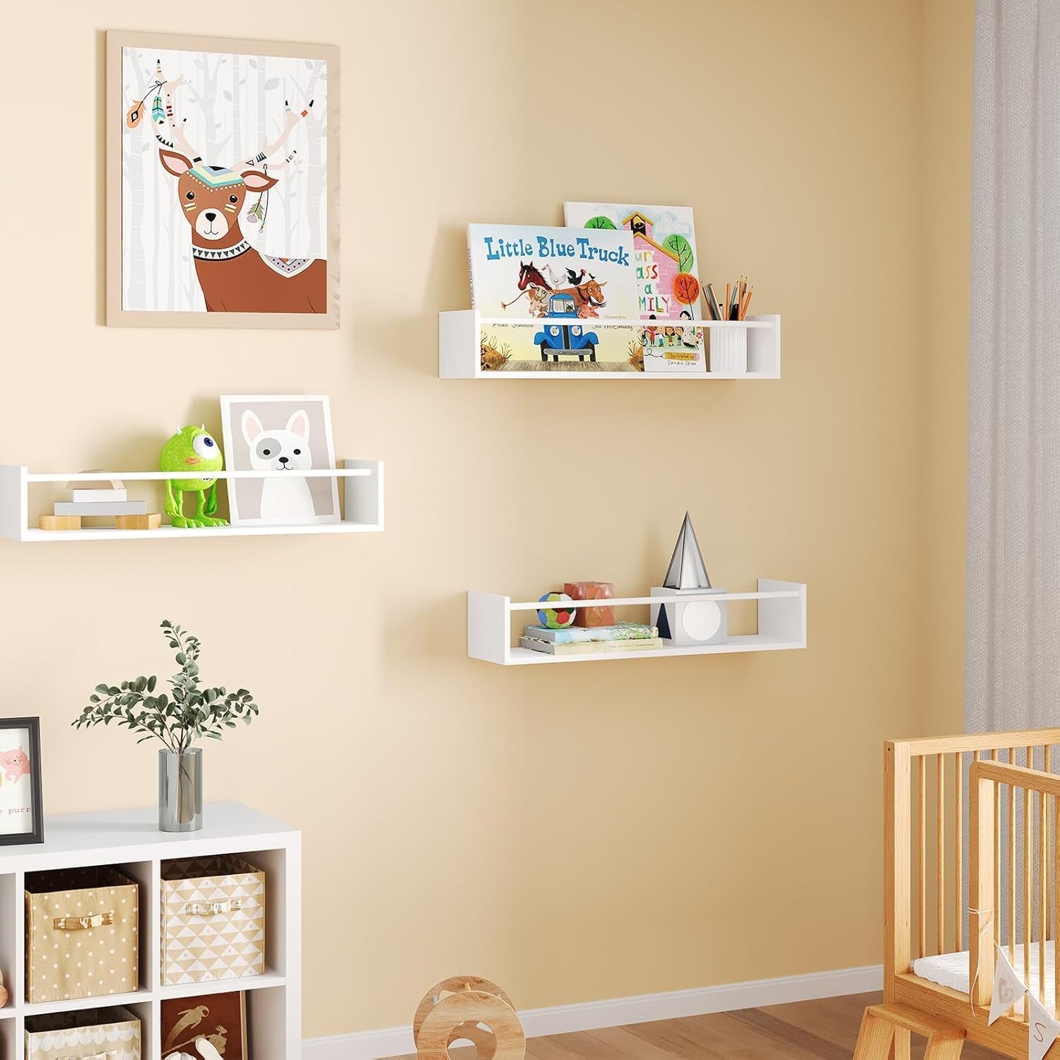 Bücherregal Für Kinder, 41.5Cm Schweberegale Wandregal Für Wand 3Er-Set, Baby-Kinderzimmer-Dekoration, Massivholz, Wandregale Für Kinderzimmer, Schlafzimmer, Wohnzimmer, Badezimmer, Küche Und Mehr