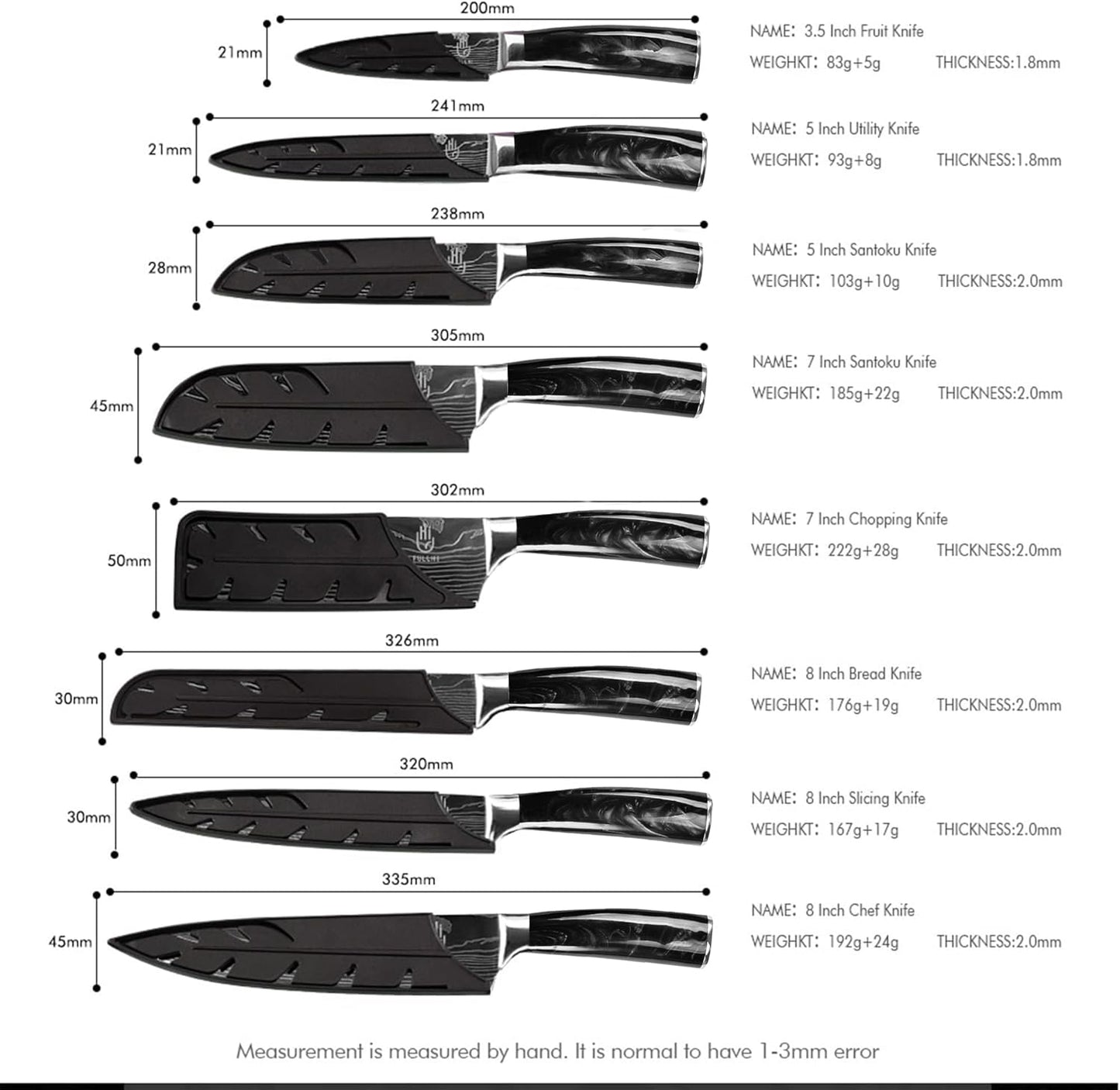 FULLHI Messer Set, 14Pcs Japanisches Messer Set, Mehrfarbige Deutsche Edelstahl Küchenmesser Set
