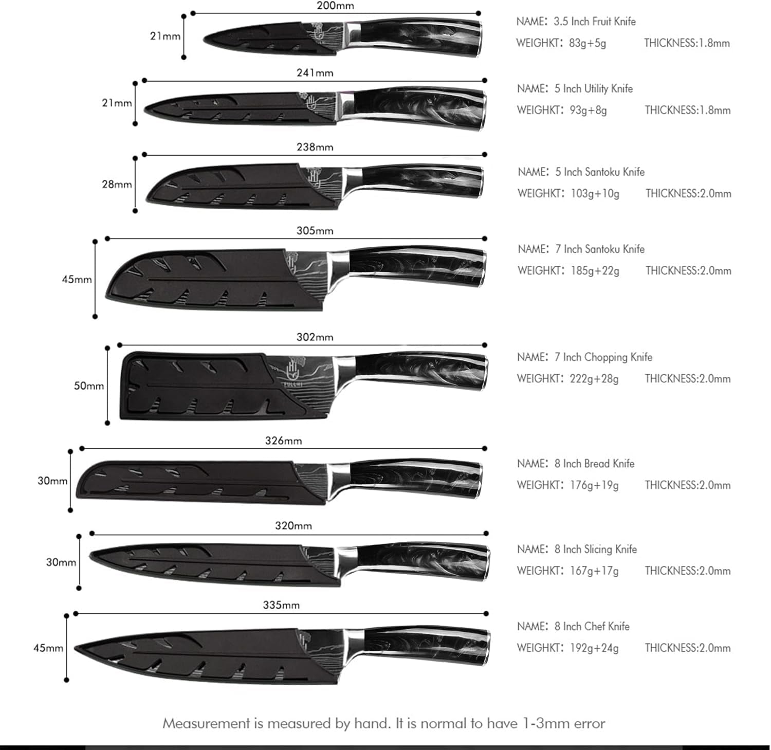 FULLHI Messer Set, 14Pcs Japanisches Messer Set, Mehrfarbige Deutsche Edelstahl Küchenmesser Set