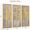 Briful Metall Wanddeko 3Er Set – Goldene Blätter Auf Holzoptik, 40X16 Cm – Modernes Wandbild Aus Holz & Metall – Wohn- & Schlafzimmer Deko, Boho Vintage Stil, Wandkunst Mit Naturmotiv