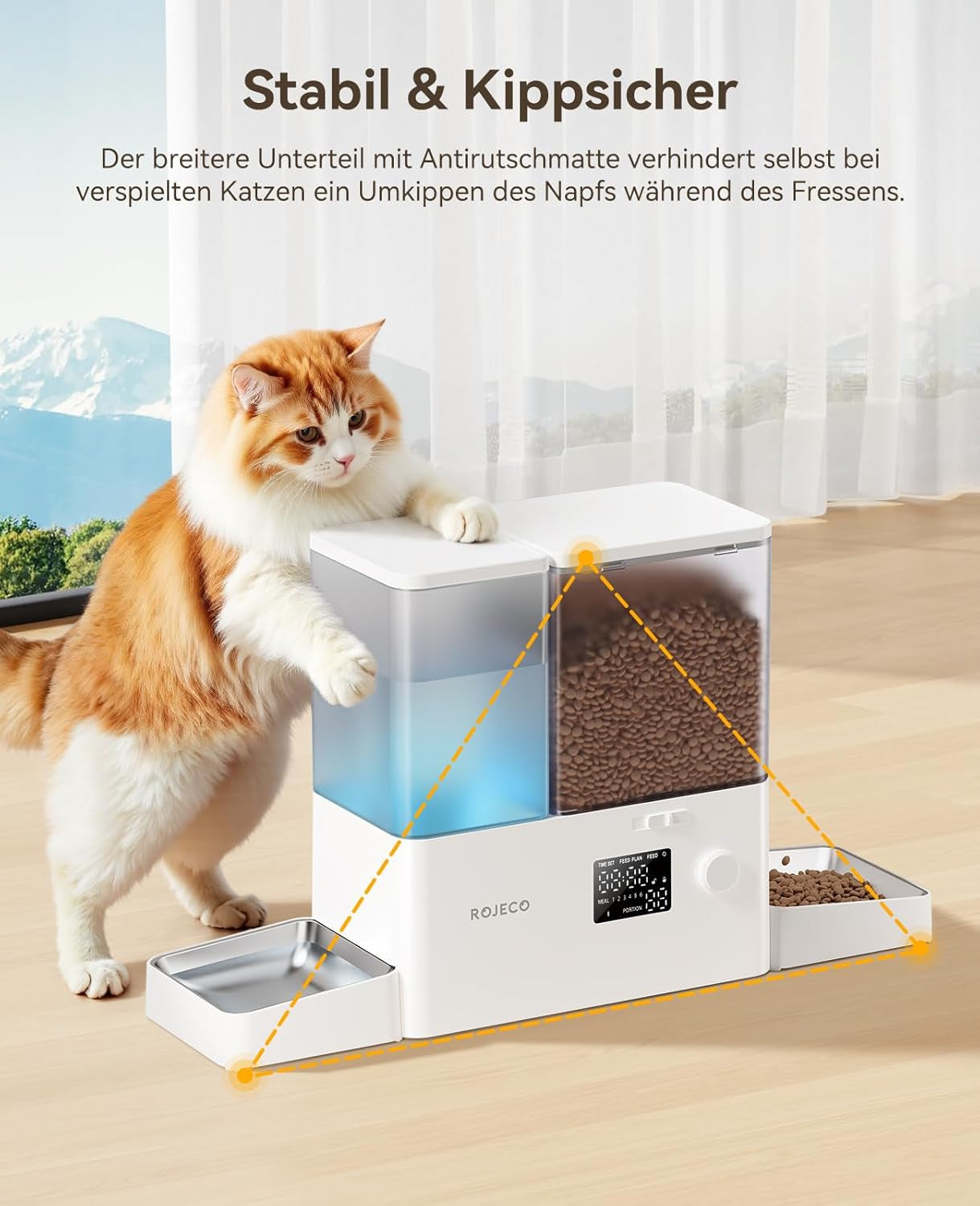 Rojeco 2-In-1 Futterautomat Und Wasserspender, 5L Trockenfutter Automat Für Katzen Mit 3.5L Wassertank, Programmierbarer Futterspender Katze Mit Led-Display, Für Kleine Und Mittelgroße Haustiere