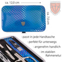 DREI SCHWERTER - Germany 6-Tlg. Maniküreset 'Genova' | Set Im Nageletui Aus Kunstlackleder Blau Sterne | Inhalt: Nagelschere, Hautschere, Nagelknipser, Glasnagelfeile, Pinzette, Saphirnagelfeile