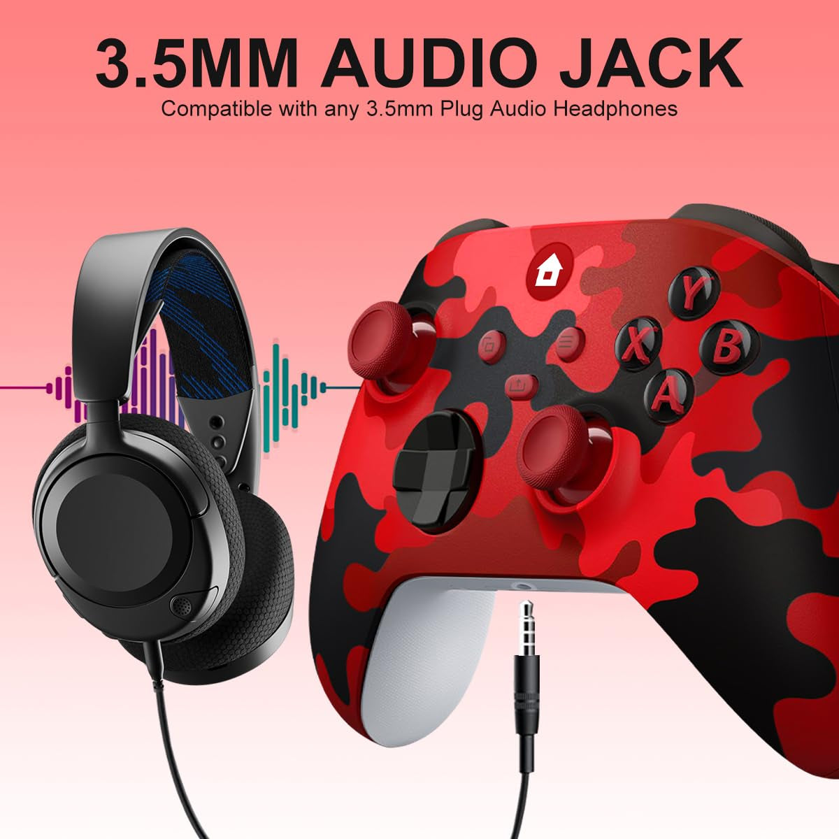 Xbox Controller Wireless Für Xbox One, Xbox Series X/S, Xbox One X/S,Controller Mit 3.5Mm Kopfhörerbuchse,Mit 2.4Ghz Wireless Adapter,Camo Rot