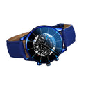 Casual Business Men's Leather Watch with Calendar and Three-Eye Design, Quartz Wristwatch Set
