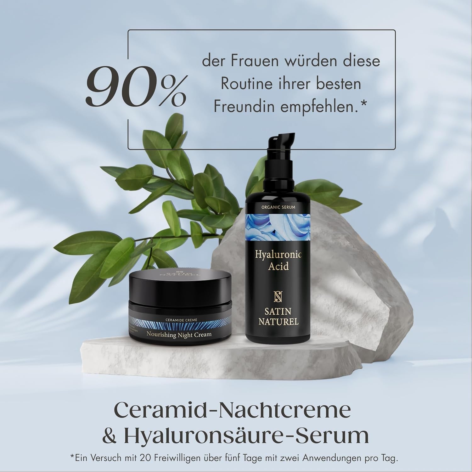 Satin Naturel Hyaluron Serum Hochdosiert 100Ml – Bio Hyaluronsäure Serum Gesicht – Anti-Aging Feuchtigkeitsserum – Vegan – 24H Feuchtigkeit – Gesichtspflege Für Frauen Und Männer