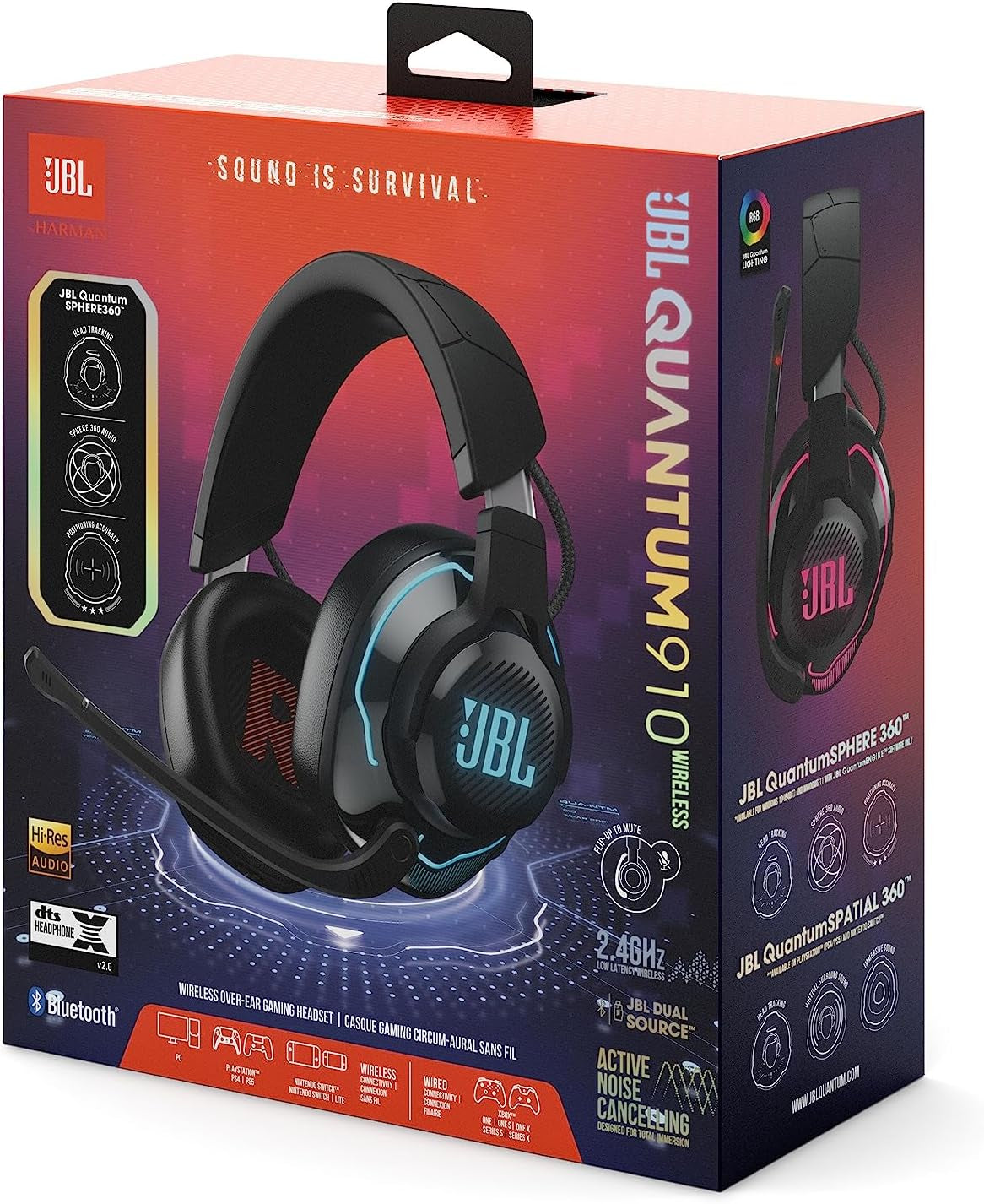 JBL Quantum 910 Over-Ear Gaming Kopfhörer – Wireless 2,4 Ghz, Bluetooth 5.2 Und 3,5 Mm Klinke – Mit Head-Tracking-Funktion, ANC Und 39 Stunden Akkulaufzeit – Schwarz