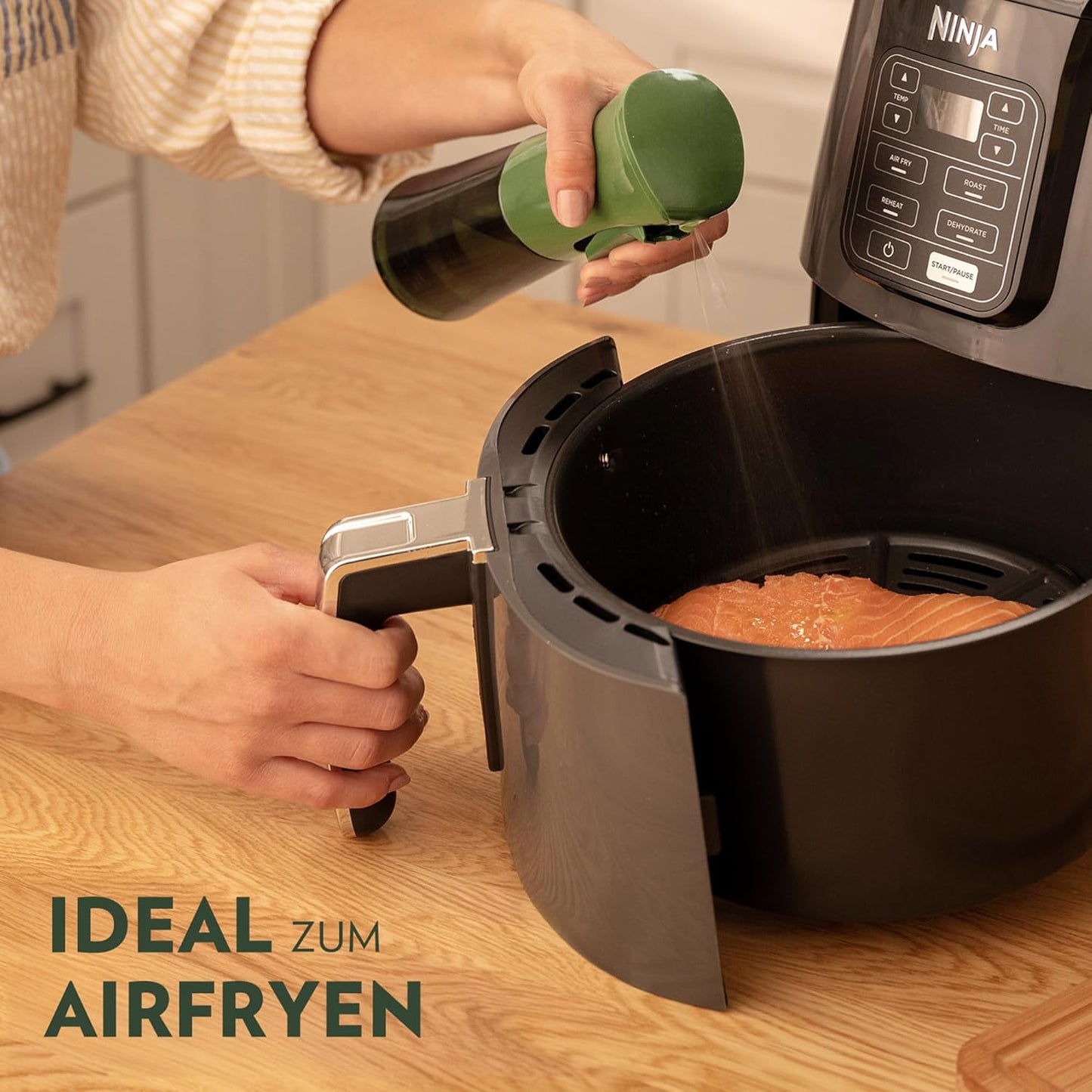 FLAIROSOL OLIVIA 200Ml Glas-Ölsprüher - Kontinuierliche Ölsprühtechnik Mit Portionskontrolle - Vielseitiger Ölzerstäuber Zum Kochen, Salat, Grillen, Backen Und Für Weitere Szenarien (Grün)