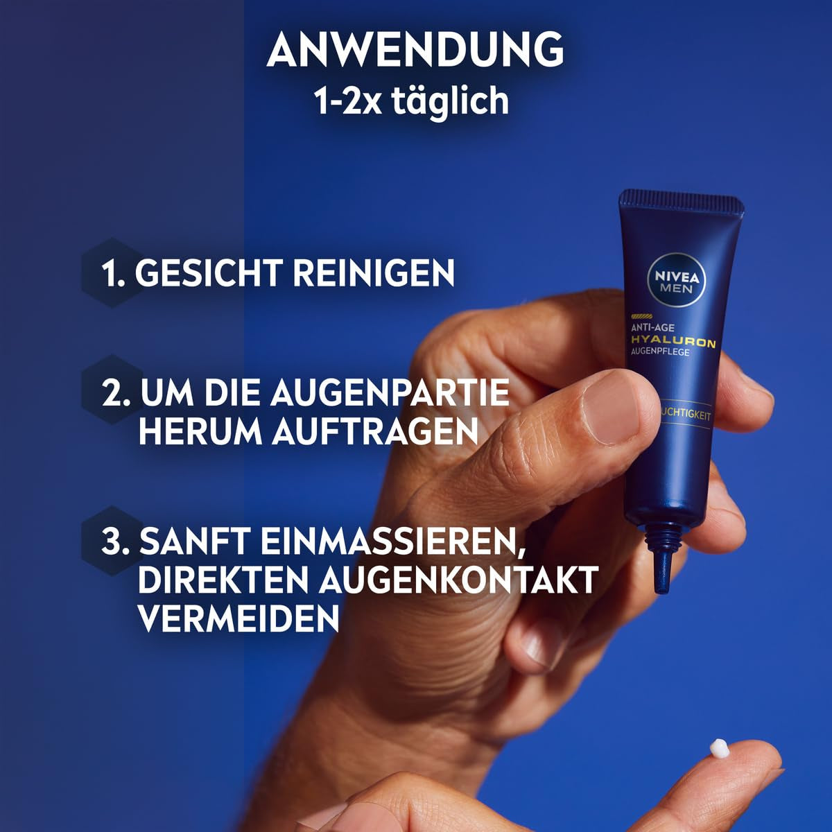 NIVEA MEN Anti-Age Hyaluron Augenpflege, Straffende Augencreme Gegen Falten Und Augenringe, Feuchtigkeitsspendende Augenpflege Mit Hyaluron (15 Ml)