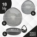 Moritz & Moritz ORGANIC 18-Teiliges Geschirrset 6 Personen Grau - Elegantes Teller Set Aus Hochwertigem Steinzeug - Geschirr Set 6 Personen Aus 6X Dinnerteller, 6X Dessertteller, 6X Suppenteller