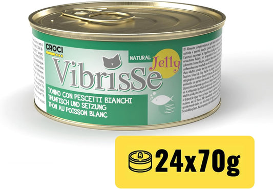 Croci Vibrisse Nassfutter in Gelee Für Katzen Auf Basis Von Thunfisch Und Weißfischen, Köstliches Gelee, 24 X 70 G