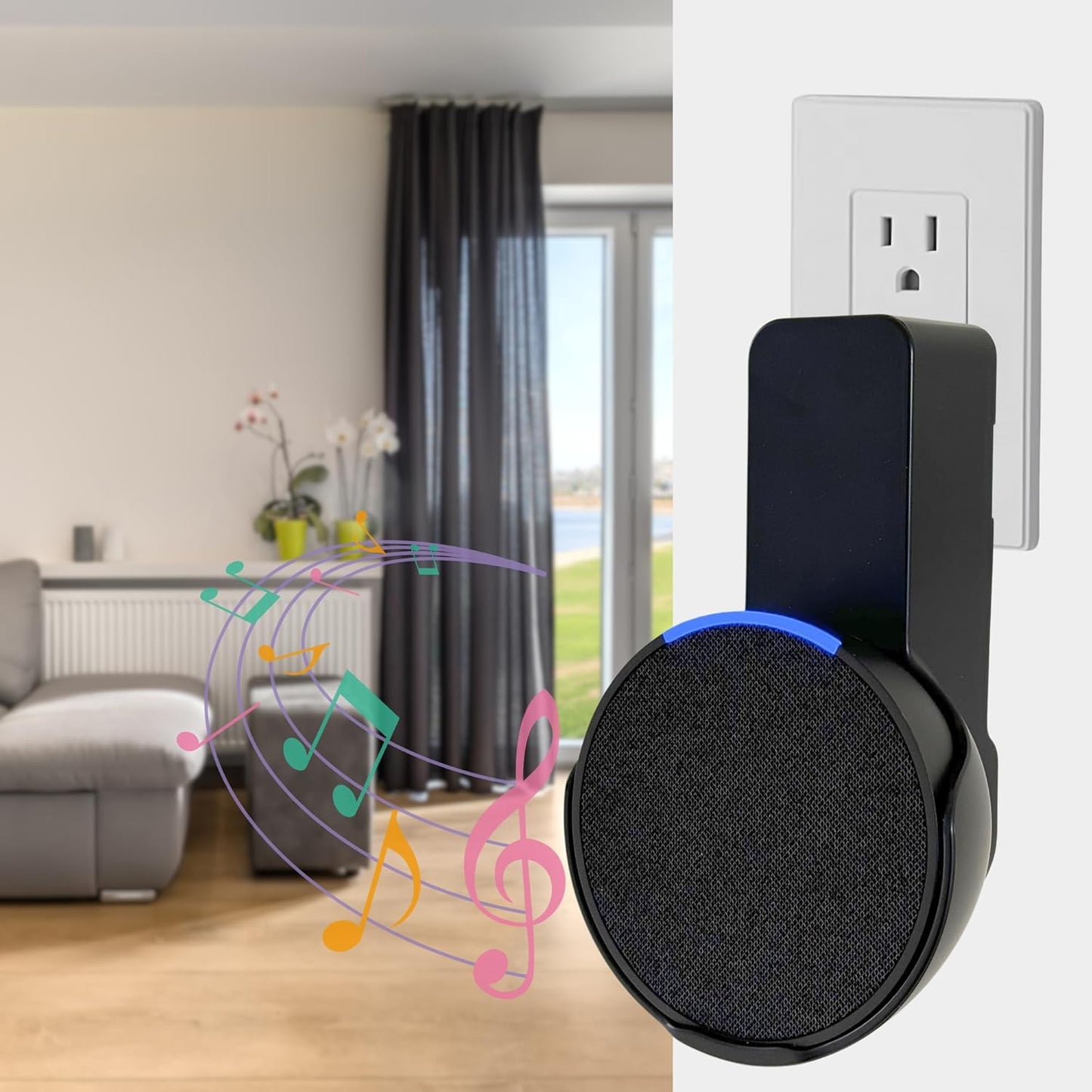 Sintron Lautsprecher Wandhalterung Für Echᴏ Pop, Platzsparend Halterung, Keine Bohren Erforderlich, Integriertem Kabelmanagement, Für Wohn & Schlafzimmer, Küche, Kompatibel Mit Google Nest (Schwarz)