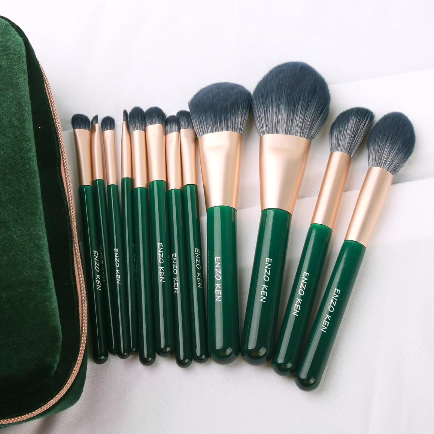 Naturfaser Und Ziegenhaar Make-Up Pinsel Set Professionell - Kombinierte Haar Kosmetikpinsel Mit Handtasche, Grün - Natürliche Pinsel - Moyu