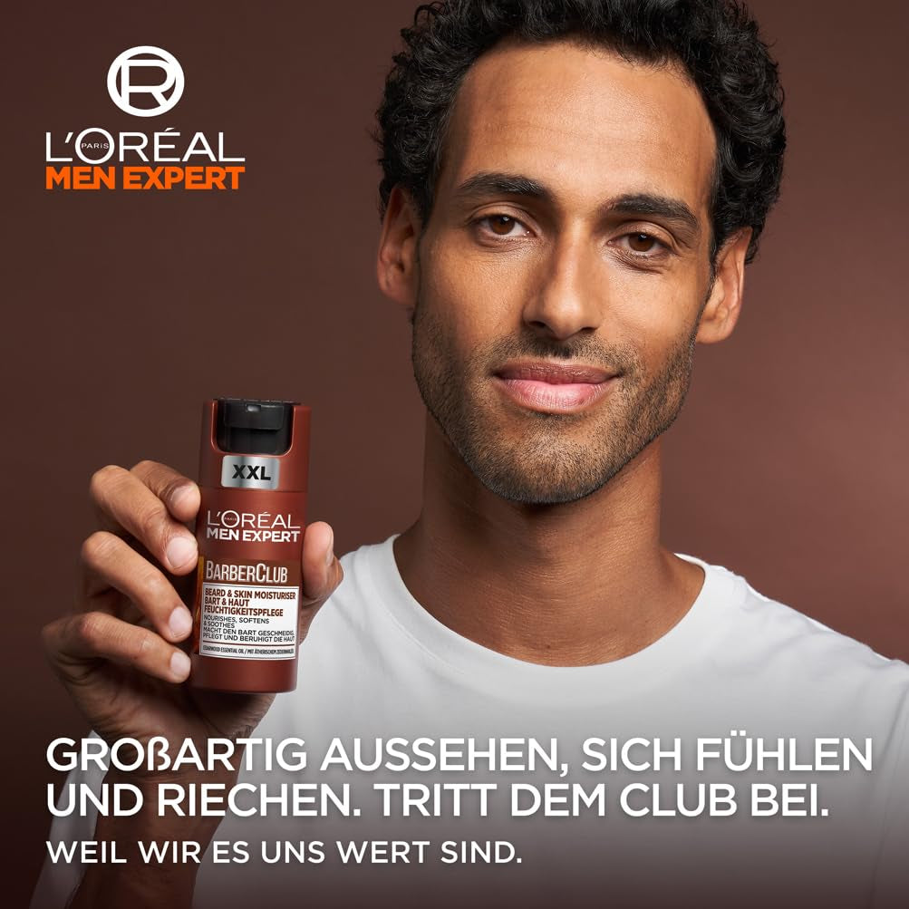 L'Oréal Men Expert Bart & Haut XXL Feuchtigkeitspflege Für Männer, Gesichtscreme Für Den 3-Tage-Bart, Bartpflege Für Herren Mit Zedernholzöl, Barber Club, [Amazon Exclusive], 1 X 100 Ml